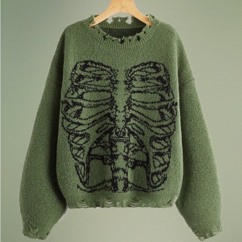 Skeleton Print Chunky Sweater